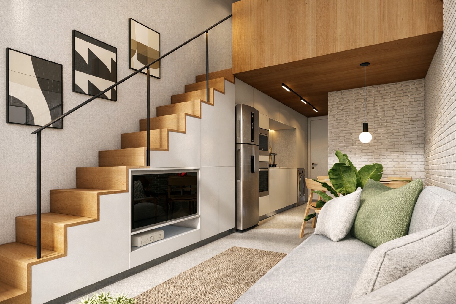 Interior — living e escada